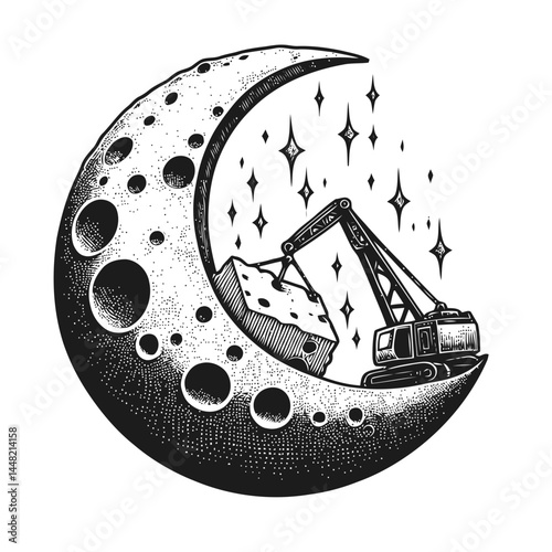 Surreal and playful scene of a cheese moon undergoing mining, combining fantasy and artistic humor.