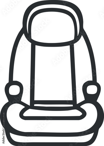 Black and white line icon of a child car seat booster for safety and comfort in vehicles