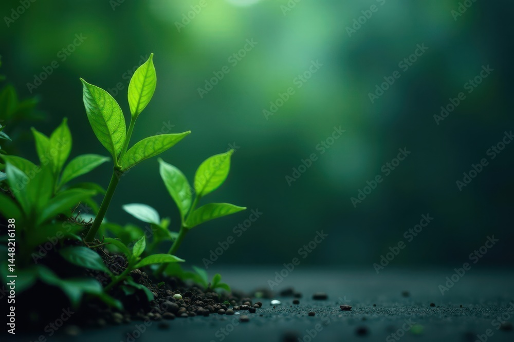 Vibrant Green Shoots Emerging from Rich Soil Against a Lush Natural Background Vibrant Green Shoots Emerging from Rich Soil Against a Lush Natural Background