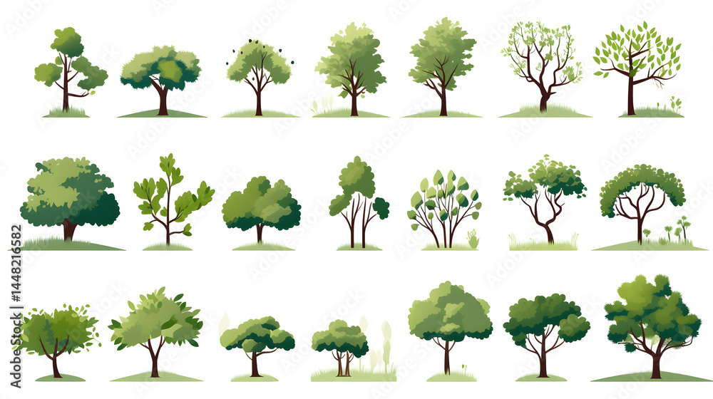 Fototapeta premium High-Quality Forest Tree Vector Elements Green and Black Silhouette Illustration for Graphic Design Projects