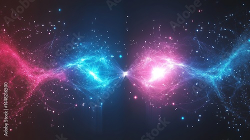 Abstract futuristic background with intersecting blue and pink light streaks glowing in design made with Generative AI technology

