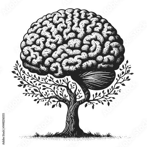 Captivating scene of a tree taking the form of a brain, a metaphor for knowledge rooted in nature.