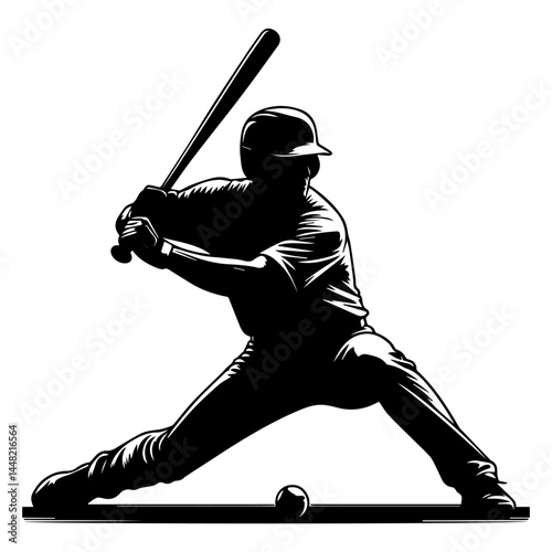 A baseball player prepares to strike silhouetted against a white isolated background. Vector graphics. EPS.