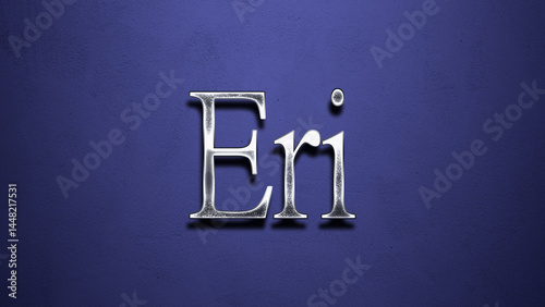 3D Chrome name design of Japanese name Eri on blue Background.	 photo
