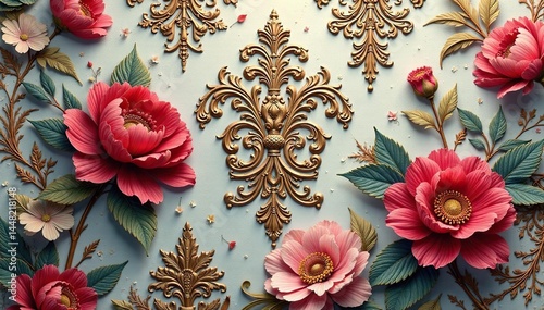 Wallpaper Mural Intricate floral damask wallpaper sample with embossed detail, rococo, swirl Torontodigital.ca