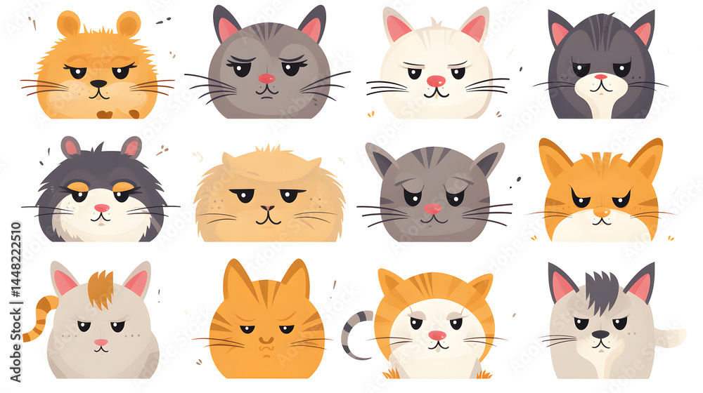 Obraz premium Adorable and Amusing Cat Expressions: Funny Cat Characters Showing a Range of Emotions