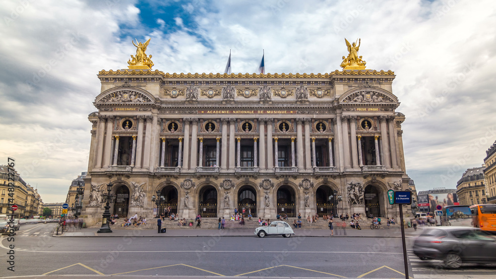 Fototapeta premium Palais or Opera Garnier The National Academy of Music timelapse hyperlapse in Paris, France.