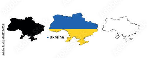Ukraine Map Vector - Country Outline, Flag Inside Map, Blank and Silhouette Version