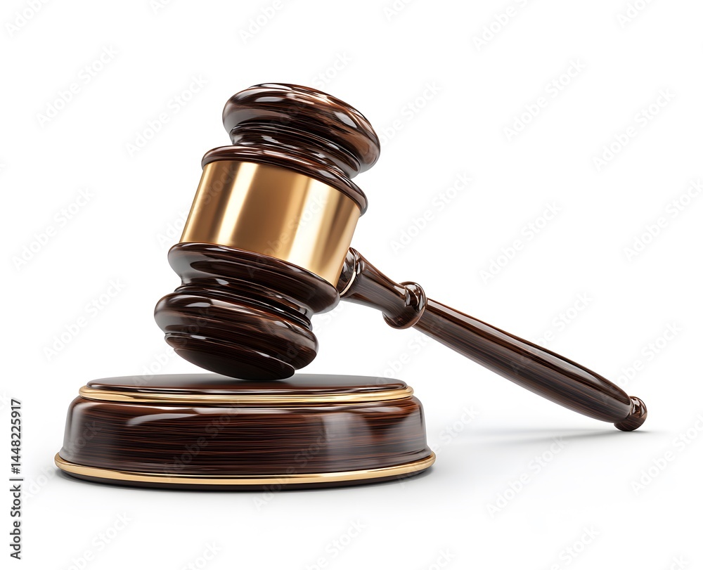 A polished wooden gavel with a golden band resting on a matching sounding block, symbolizing justice and authority in legal proceedings. A polished wooden gavel with a golden band resting on a matching sounding block, symbolizing justice and authority in legal proceedings.