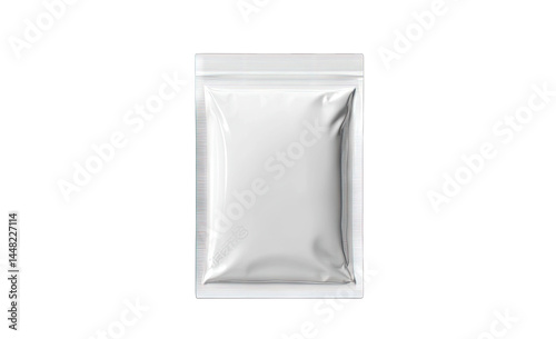 A plain. sealed white packaging pouch isolated on a clean background. ideal for showcasing product packaging design. branding. or for use in e-commerce and marketing materials