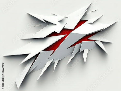 Dramatic cracked surface with a red interior, resembling a forceful break or tear in a metallic material