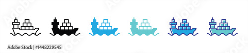 ship icon set. contain cargo ship, logistic, transportation, sipping delivery thin line and color style icon for your app and web. vector illustration