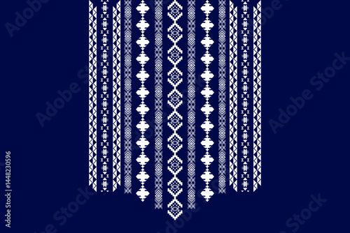 Ikat ethnic geometric neck embroidery pattern. Native Aztec decorative design for fabric, clothing, fashion, border decor, texture, element, graphic, printing, ornaments, ceramic, necklace, neckline