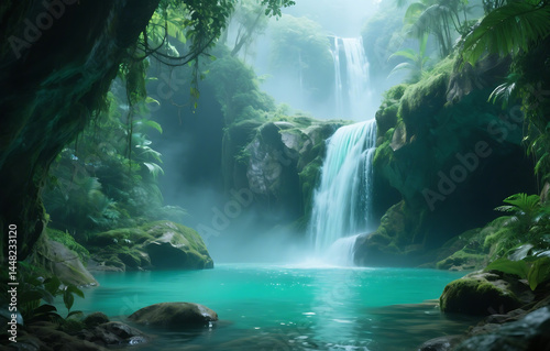 Mystical crystal cave with bioluminescent glow, glowing minerals, sacred subterranean sanctuary, enchanted underground world with spiritual and ancient energy