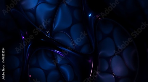 Deep Blue Abstract with Luminous Highlights: Explore the Smooth, Curving Forms and Subtle Light Reflections in this Modern Digital Art Piece