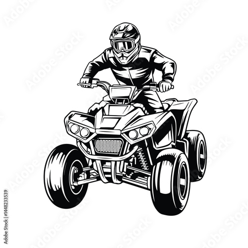 Off-Road ATV Rider - Black and White Drawing"