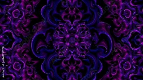 Deep Purple and Electric Blue Abstract Kaleidoscope: Intricate Symmetrical Patterns with Flowing, Organic Shapes