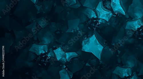 Deep Teal Abstract with Crystalline Shards: Explore the Sharp Angles and Rich, Dark Blue-Green Tones of this Modern Digital Art