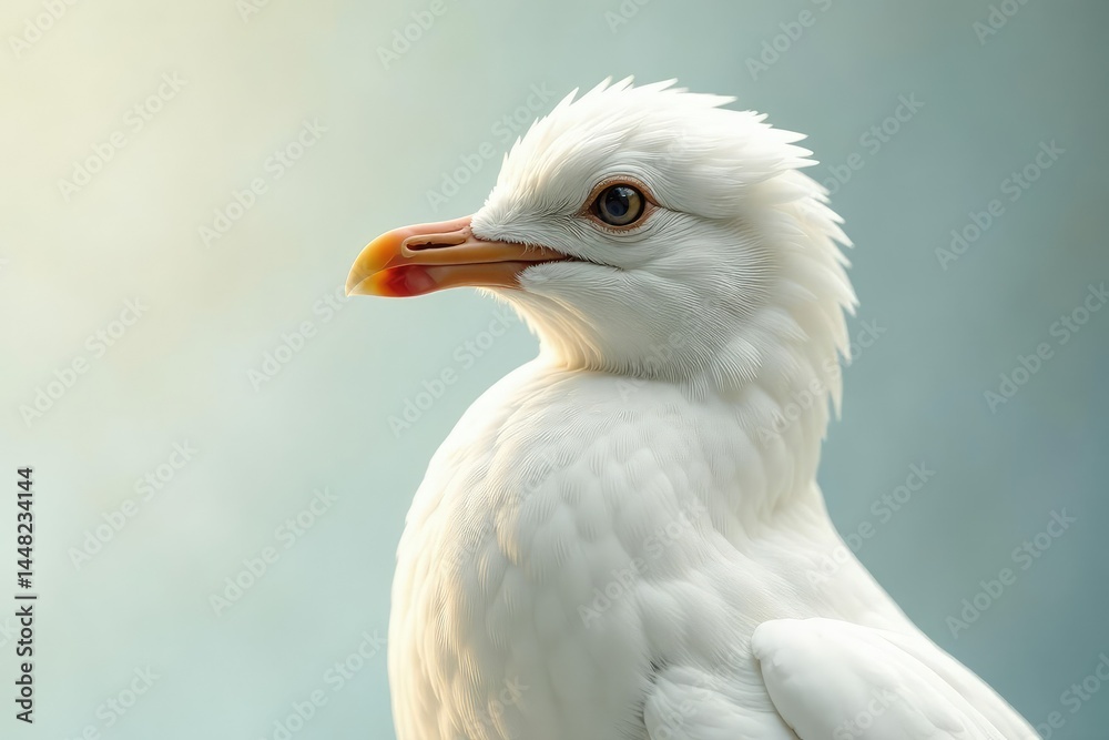 Delicate, slightly curled bird flap, pristine white setting, wing section, macro photography Delicate, slightly curled bird flap, pristine white setting, wing section, macro photography