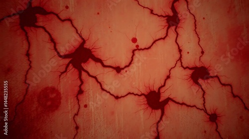 Textured Red Abstract with Dark Vein-Like Fractures: Explore the Deep Crimson Hues and Organic, Branching Patterns of this Digital Art