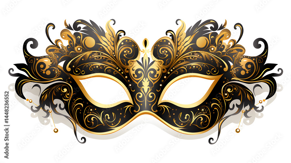 Elegant Gold and Black Lace Mask Vector for Venetian Female Masquerade Costume Elegant Gold and Black Lace Mask Vector for Venetian Female Masquerade Costume