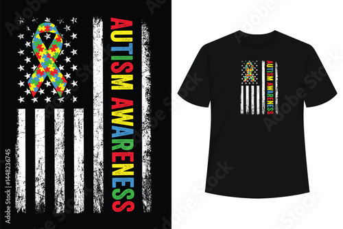 Autism Awareness Mom Dad USA flag Autistic Awareness Autism T-Shirt