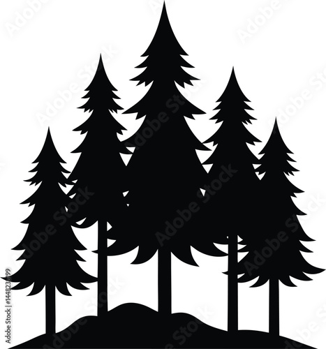 Detailed pine tree silhouettes in vector format ideal for nature inspired projects landscape artwork outdoor decor forestry themed branding and creative wall art