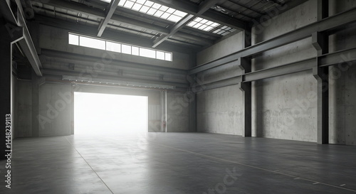 Empty industrial building interior concrete walls steel beams