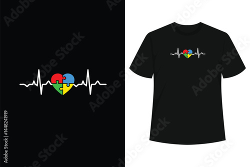Heart Puzzle Piece Heartbeat Cool Autism Awareness Gift T-Shirt