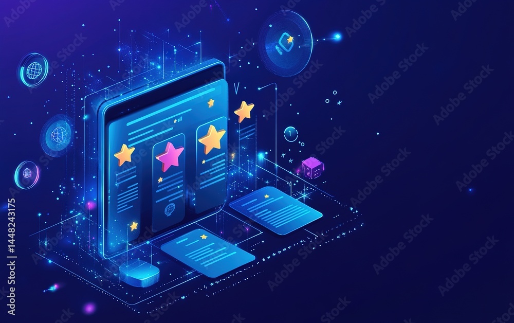 Digital Tablet With Positive Reviews On Glowing Screen Digital Tablet With Positive Reviews On Glowing Screen