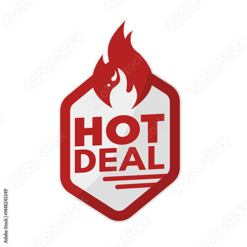 Hot Deal – red vintage flame sticker, retro badge – vector illustration