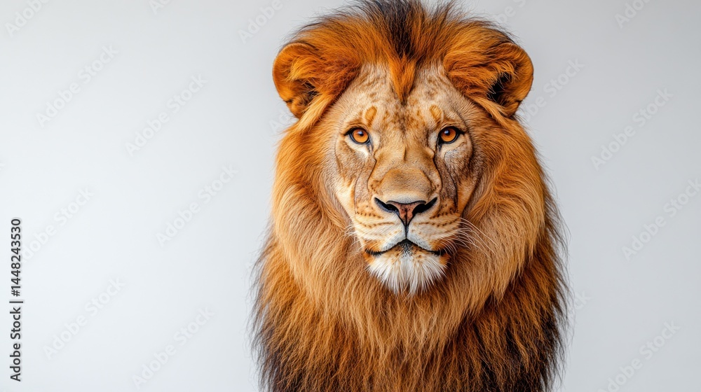 Fototapeta premium Majestic lion portrait against a plain background