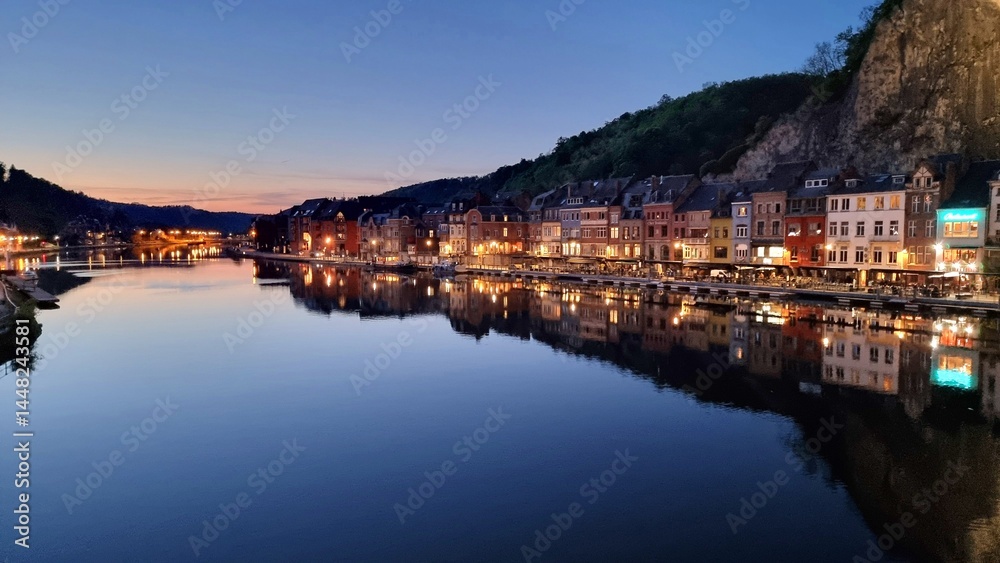 Fototapeta premium Dinant on the banks of the Meuse with the collegiate church of Notre-Dame and the citadel