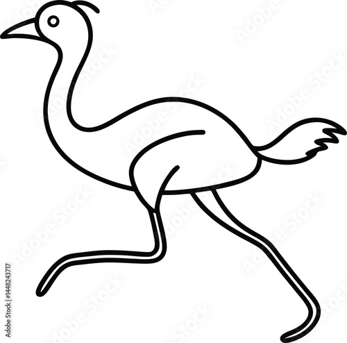 Elegant ostrich in motion drawn with continuous line art perfect for fast animal artwork wildlife decor and zoological themed educational design visuals