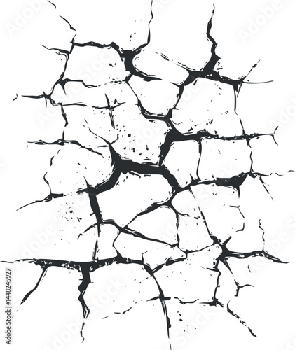Black and white cracked surface texture with multiple fractures and broken lines creating a rough pattern