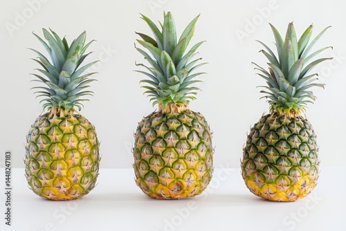 Three Whole Pineapples Against a White Background