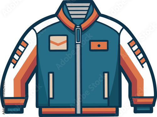 A sleek vector art illustration of a classic bomber jacket, showcasing intricate details, clean lines, and a contemporary, stylish appeal