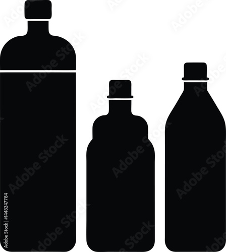 Plastic drinking water bottles of different sizes depicted in minimalist line art style perfect for themes involving hydration eco conscious choices and modern packaging design