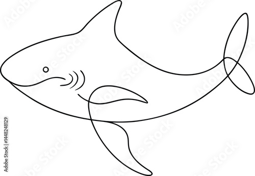 Minimal continuous line drawing of a shark fish portraying power and movement great for ocean life themes aquatic art and bold marine animal illustrations in simple form