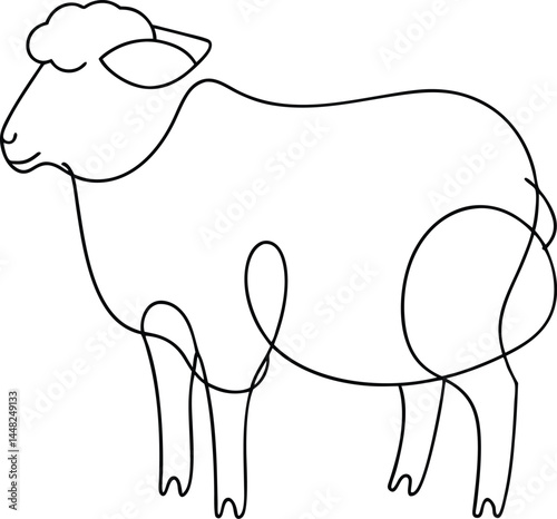 Minimalist continuous line drawing of a sheep representing calmness wool production and countryside life perfect for pastoral themed art and simple farm animal illustrations