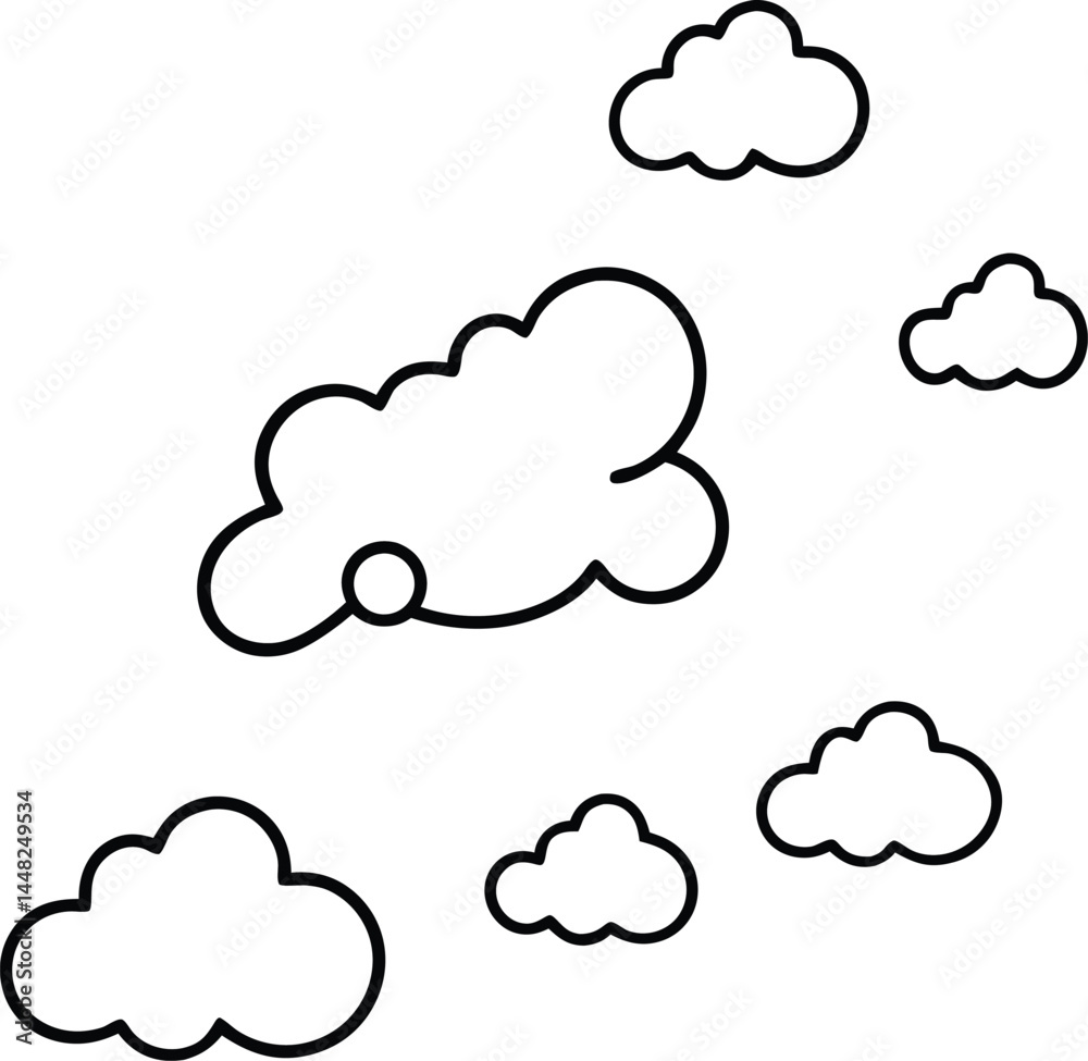 Seamless pattern featuring simple cartoon clouds in continuous line style perfect for sky themed backgrounds children’s room decor dreamy designs and weather related illustrations Seamless pattern featuring simple cartoon clouds in continuous line style perfect for sky themed backgrounds children’s room decor dreamy designs and weather related illustrations