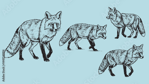 Cunning fox in motion engraved in vintage woodcut style capturing sleek agile forest predator