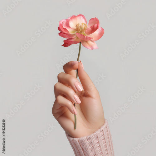 Woman hand holding flower delicate botanical element nature beauty isolated on white background