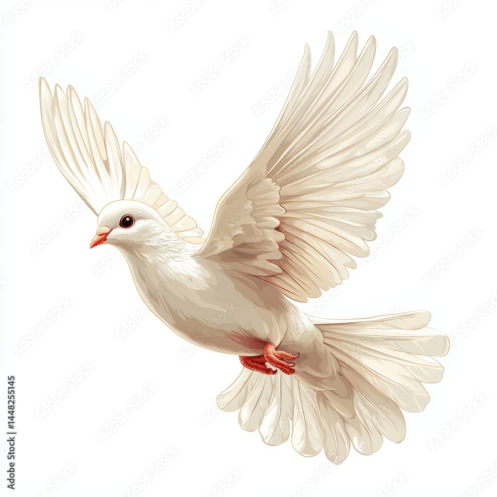Obraz premium White dove, a symbol of peace and love, takes flight across the vast blue sky