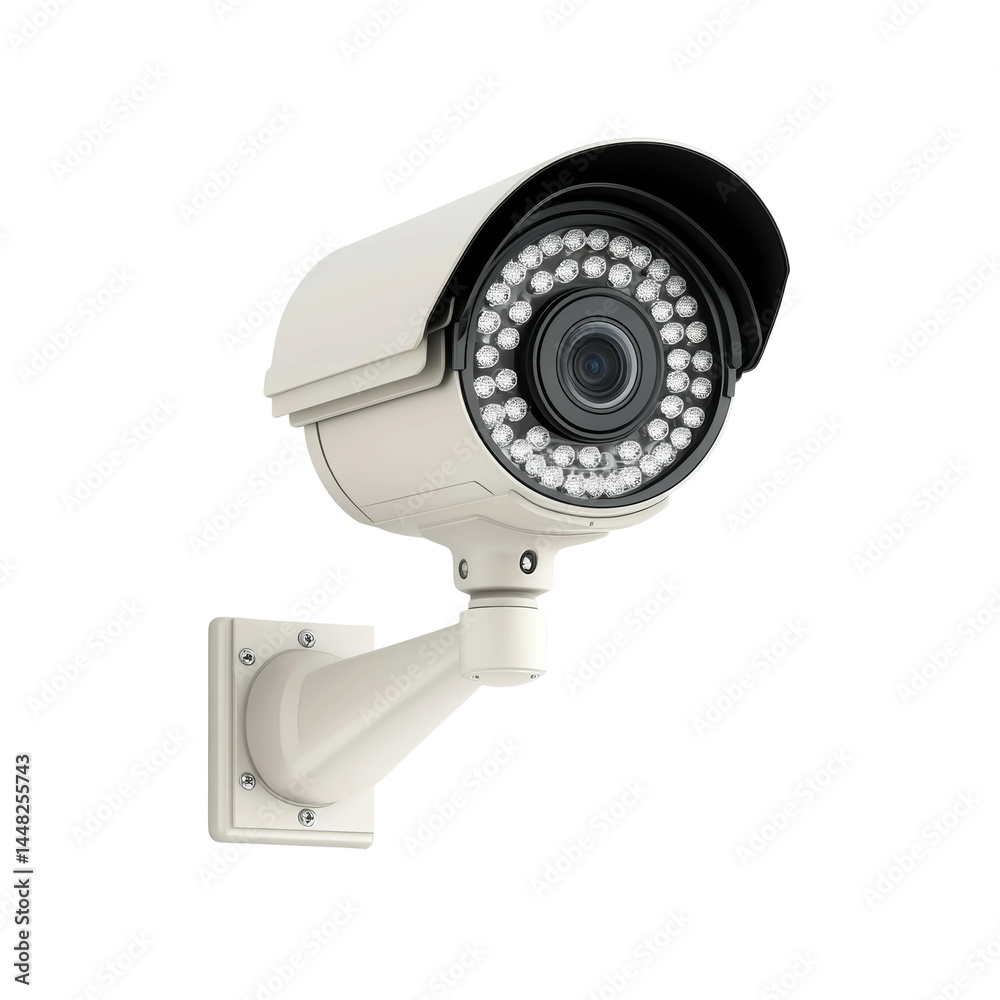 Close-up of a security camera, ready to monitor and protect. This device is designed for surveillance, with a modern design and a focus on safety Close-up of a security camera, ready to monitor and protect. This device is designed for surveillance, with a modern design and a focus on safety