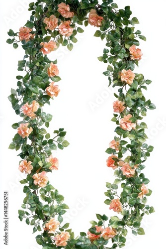 Elegant Floral Garland with Peach Roses and Lush Greenery on a Clean White Background
