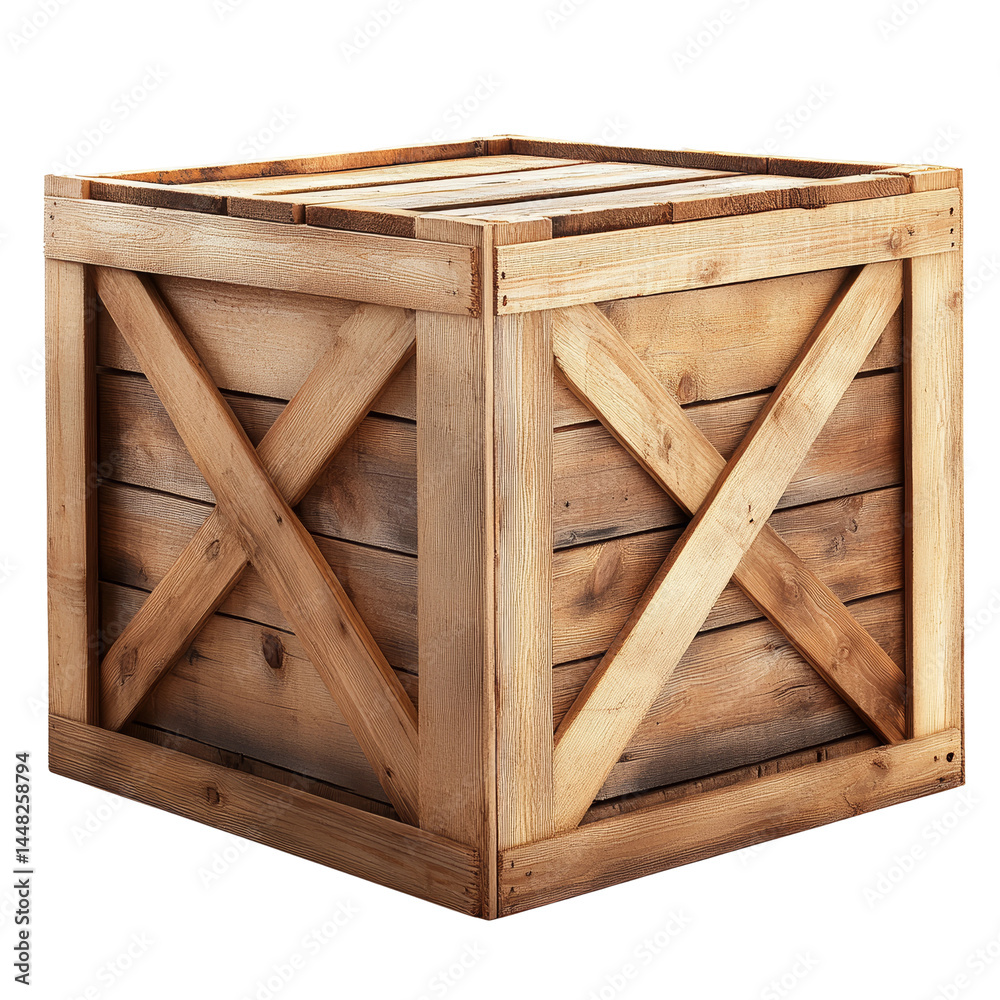 Wooden crate for packaging and shipping products. This crate has an X-shaped design Wooden crate for packaging and shipping products. This crate has an X-shaped design