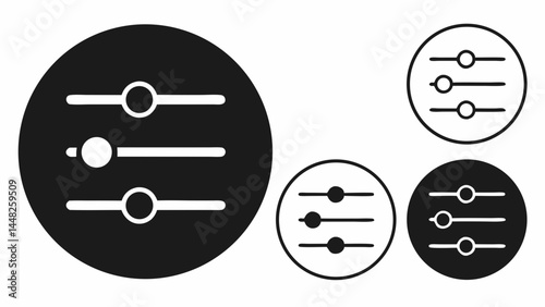 Set of Adjustment Sliders Icons in Black and White for User Interface Design