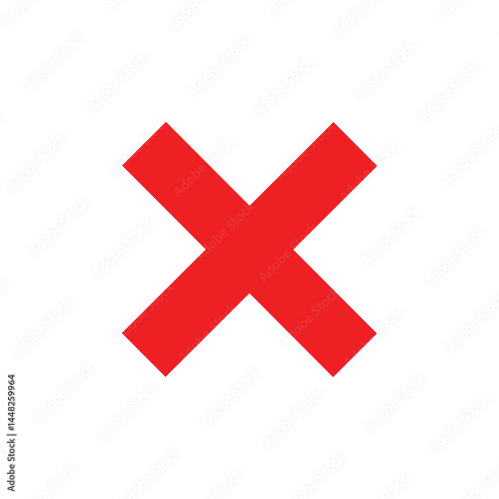 Red x icon. Bold red cross symbol on white background. Medical and emergency icon vector flat illustration design. 
