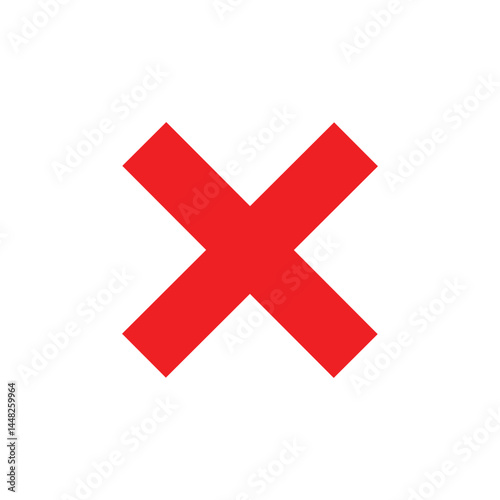Red x icon. Bold red cross symbol on white background. Medical and emergency icon vector flat illustration design. 